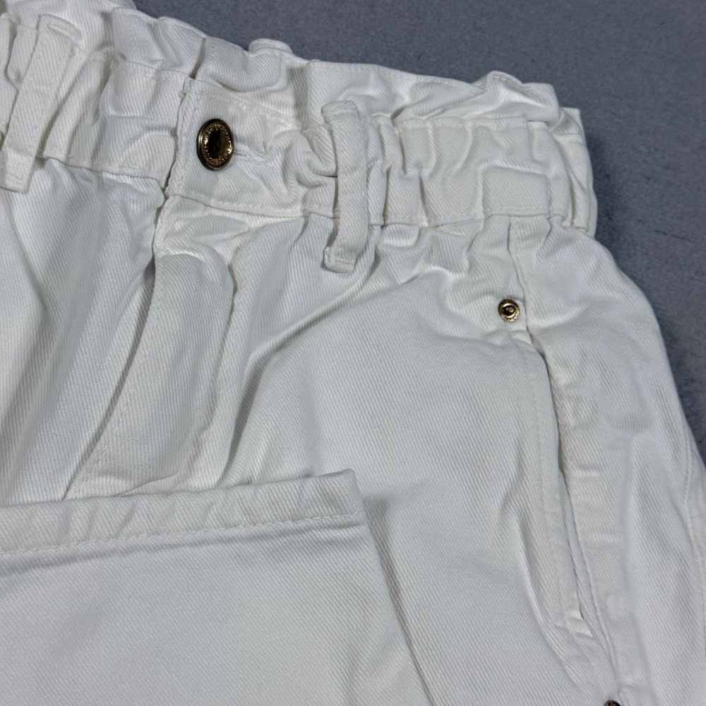 Zara White Denim Paperbag Waist Tapered Leg Jeans Womens Size 2